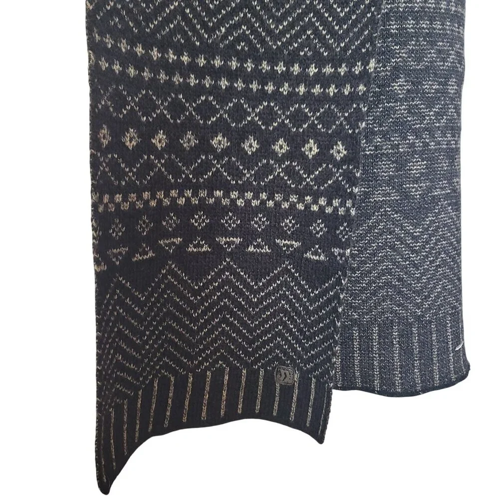 Mens Black & Gray Knit Wool Scarf With Chevron & Geometric Patterns 63